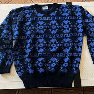 Vintage Blue And Black Tribal Patterned Sweater Size M